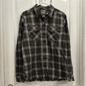 5.11 Tactical Gunner Shirt Size Large Green, Black, White, and Tan Plaid.